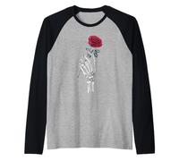 Skeleton Hand with Red Flower - Gothic Aesthetic Tee Manche Raglan