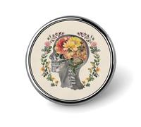 Skeleton Head Flower Round Brooch Pin Badge Lapel Tie Pin for Women Men Office Worker Teacher Decor