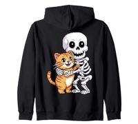 Skeleton Hugging Cat Cute Halloween Graphic Pixel Art Sweat à Capuche