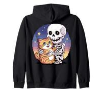 Skeleton Hugging Cat Cute Halloween Graphic Pixel Art Sweat à Capuche