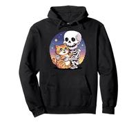 Skeleton Hugging Cat Cute Halloween Graphic Pixel Art Sweat à Capuche