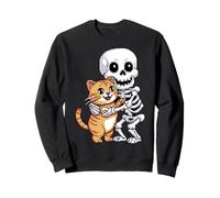 Skeleton Hugging Cat Cute Halloween Graphic Pixel Art Sweatshirt