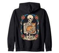 Skeleton Hugging Cat Cute Halloween Graphic Sweat à Capuche
