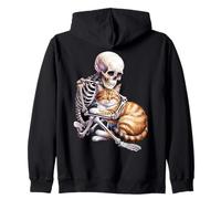 Skeleton Hugging Cat Cute Halloween Graphic Sweat à Capuche