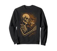 Skeleton Hugging Cat Cute Halloween Graphic Sweatshirt