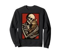 Skeleton Hugging Cat Cute Halloween Graphic Sweatshirt