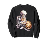 Skeleton Hugging Cat Cute Halloween Graphic Sweatshirt