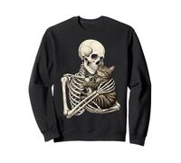Skeleton Hugging Cat Cute Halloween Graphic Sweatshirt
