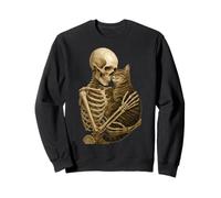 Skeleton Hugging Cat Cute Halloween Graphic Sweatshirt