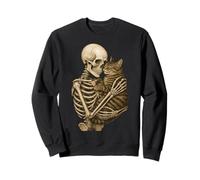 Skeleton Hugging Cat Cute Halloween Graphic Sweatshirt