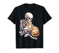 Skeleton Hugging Cat Cute Halloween Graphic T-Shirt