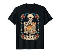 Skeleton Hugging Cat Cute Halloween Graphic T-Shirt