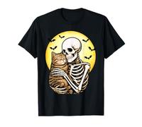 Skeleton Hugging Cat Halloween Cat Mom Dad Cat Lover T-Shirt