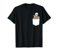 Skeleton Hugging Cat in Pocket Halloween Cat Lover Cat Mom T-Shirt