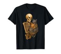 Skeleton Hugging Kittens Halloween Cats Lover Cat Mom Dad T-Shirt