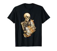 Skeleton Hugging Kittens Halloween Cats Lover Cat Mom Dad T-Shirt