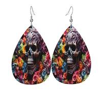 Skeleton in the Garden Boucles d'oreilles en cuir en forme de larme pour femme - Boucles d'oreilles pendantes légères en PVC avec crochets en argent 925, imprimés double face | Cadeau hypoallergénique