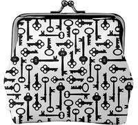 Skeleton Keys Porte-Monnaie en Cuir Noir et Blanc pour Femme, Petite Pochette à Monnaie avec Fermoir à Fermeture Kiss-Lock Fermeture à Boucle pour Cadeau Fille