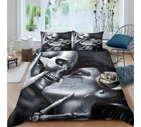Skeleton Kiss Parure de Lit 3 Pièces Microfibre résistante 3D Imprimée Respirante Romantique Gothic Art Housse de Couette avec Fermeture Éclair Douce for Garçons Adolescents Super King（260x220cm）