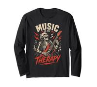 Skeleton Music is My Therapy Skull Rock Band Musician Manche Longue