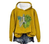 Skeleton Plant Body Hoodie Fashionable Top Printed Floral Sweatshirt Hoodie Veste A Capuche Femme Rock Veste en Jean Manga (Yellow, M)
