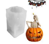 Skeleton Pumpkin Candle Mold, 3D Halloween Skull Candle Molding, Silicone Soap for Handmade Candy Fondant Biscuits Gummy Cupcake Cake Aromatherapy Decor, Multicolor, 8x7.5x7cm
