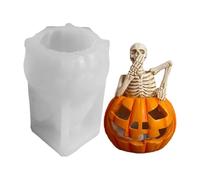 Skeleton Pumpkin Candle Mold, 3D Halloween Skull Candle Molding, Silicone Soap for Handmade Candy Fondant Biscuits Gummy Cupcake Cake Aromatherapy Decor, Multicolor, 8x7.5x7cm