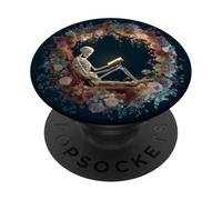 Skeleton Reading Book Floral Librarian Boho Botanical Art PopSockets PopGrip Adhésif