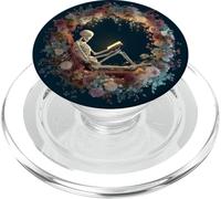 Skeleton Reading Book Floral Librarian Boho Botanical Art PopSockets PopGrip pour MagSafe