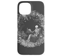 Skeleton Reading Book Floral Wreath Boho Botanical Art Coque pour iPhone 15