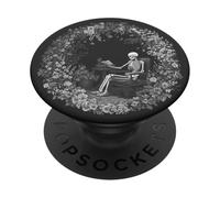Skeleton Reading Book Floral Wreath Boho Botanical Art PopSockets PopGrip Adhésif