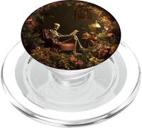 Skeleton Reading Book Floral Wreath Boho Botanical Art PopSockets PopGrip pour MagSafe
