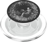 Skeleton Reading Book Floral Wreath Boho Botanical Art PopSockets PopGrip pour MagSafe