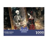 Skeleton Sits on The Grouand 1000 Pièces Carton Premium Coffret De Puzzles Beauty in Mirror Stimulant Et Éducatif Jeu Familial Puzzles pour Adultes Et Enfants 38x26cm/1000pcs