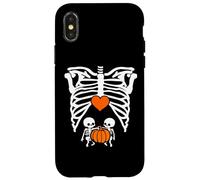 Skeleton Twin Baby Pumpkin Pregnancy Alert Mom Halloween Coque pour iPhone X/XS