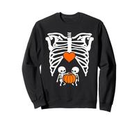 Skeleton Twin Baby Pumpkin Pregnancy Alert Mom Halloween Sweatshirt