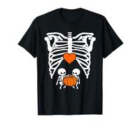 Skeleton Twin Baby Pumpkin Pregnancy Alert Mom Halloween T-Shirt