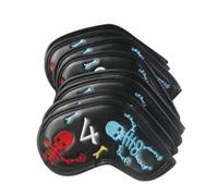Skeleton Wedge Head Cover Set de couvre-tête de club de golf | Housse de protection de tête de club de golf en cuir | Accessoire de tête de golf à motif squelette pour parcours de fées, pilotes