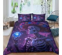 Skeleton with Hat Ensemble De Literie 3 Pièces 3D Imprimée Facile d'entretien Fantaisie Digital Art Housse de Couette avec Taie d'oreiller Douce for Chambre de Adolescents Double（200x200cm）