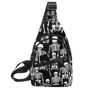 Skeletons and Bones Sac à dos à bandoulière 2 côtés, Multicolore 04, 11.8x7x1.5in/30x18x4cm