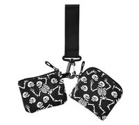 Skeletons Dancing All Saints' Day Happy Halloween Lot de 2 porte-monnaie pour femme Taille compacte avec dragonne et porte-clés