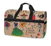 Skeletons Day of The Dead Dia De Los Muertos Sac de voyage pour hommes, femmes, garçons, filles, adolescents, sac de sport surdimensionné avec compartiment à chaussures, sac de nuit, sac de yoga, sac
