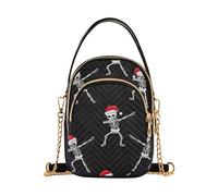 Skeletons Red Hats Christmas Black Women Shoulder Bag Fun Phone Wallet Chain Strap Purse Quilted Ladies Tote Crossbody Satchel