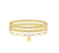 SKENUDY 14K plaqué or Stapelbar Initial A Perlen Bracelet für Frauen mit Letteren Anhänger Stretch Trendy Stack Jewelry Set für Saint Valentine Bijoux cadeaux