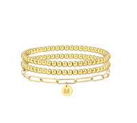 SKENUDY 14K plaqué or Stapelbar Initial M Perles Bracelet für Frauen mit Letteren Anhänger Stretch Trendy Stack Jewelry Set für Saint Valentine Bijoux cadeaux