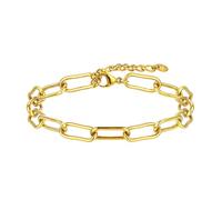 SKENUDY 18K plaqué or élégant long en acier inoxydable gros oval clip à papier chaîne bracelet pour les femmes et les hommes vêtements quotidiens bijoux