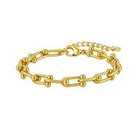 SKENUDY Bracelet à grosse chaîne plaqué or 18 carats pour homme et femme - Largeur : 8 mm - Longueur : 17 + 5 cm - Surface lisse - Maillons ovales - Maillons en trombone, 8.86inches, Acier inoxydable