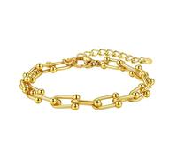SKENUDY Bracelet chaîne épaisse plaqué or 18 carats pour femmes et hommes W : 8 mm, L : 6,89 + 1,97 pouces, surface lisse bracelet bold ovale lien barbell gauche papier clip chaînes, 8,86 Zoll, Acier