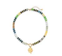 SKENUDY Collier de plage de perles de pierre précieuse colorée pour les femmes,Choker à perles de pierre naturelle,Colliers Boho Surfer,Bijoux d'été de charme de trèfle,