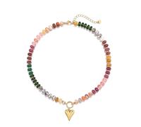 SKENUDY Coloré pierre arc-en-ciel perle collier pour les femmes,Rouge pierre précieuse naturelle perles de plage choker,Boho Surfer colliers,Charme de cœur bijoux d'été,